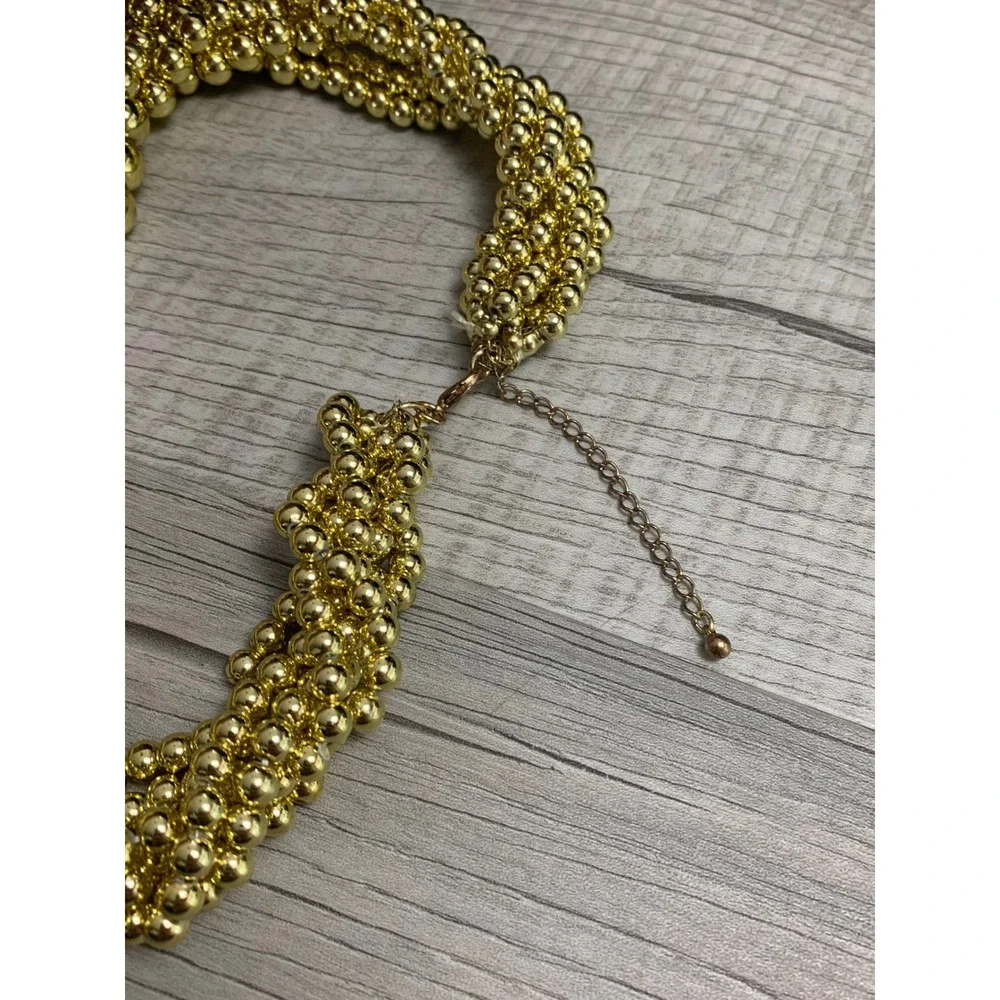Vintage 90s Gold Tone Multi Strand Beaded Bib Necklace Chunky Statement Collar